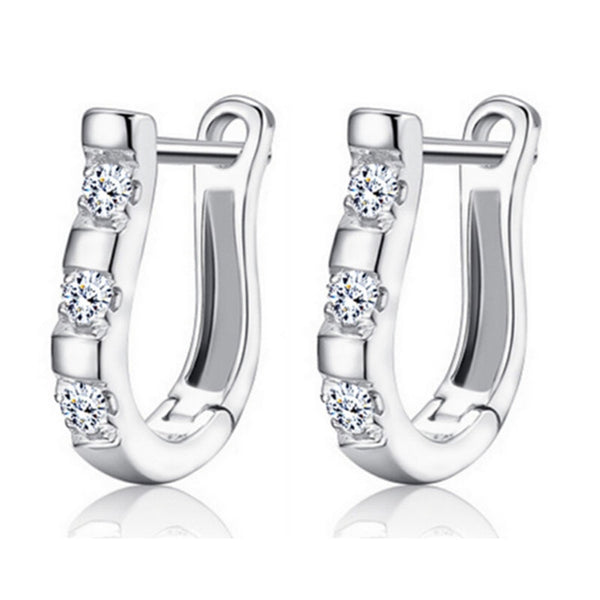 Silver Plated Earring for Women Cute Harp Clear CZ Stud Earrings Girls Lady Gift Fine Jewelry